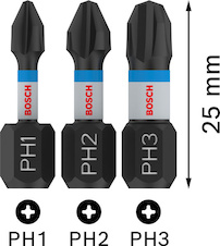 Bity PRO PH Impact, PH1 × 25, PH2 × 25, PH3 × 25 mm, 3 ks