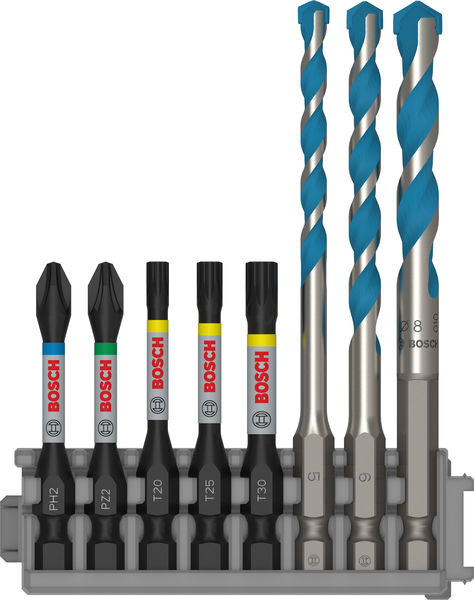 8 dílná sada PRO Impact Set s vrtákem Multi Construction a indexem Pick and Click, PH2 × 50 mm, PZ2 × 50 mm, T20 × 50 mm, T25 × 50 mm, T30 × 50 mm, MC 5/6/8 × 50 mm, 8 ks
