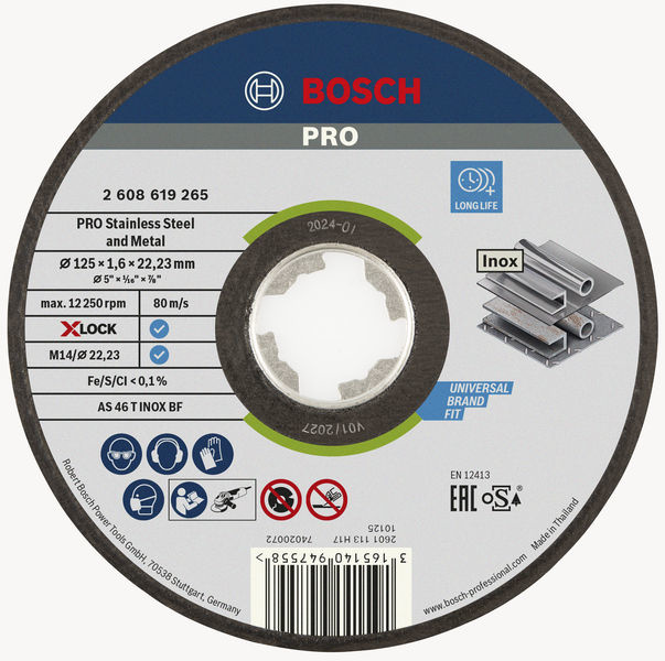 Řezací kotouč PRO Stainless Steel and Metal, 125 × 1,6 × 22,23 mm, X-Lock, rovný, oSa