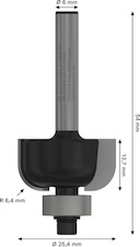 Dlabací fréza s kuličkovým ložiskem PRO, R 6,4, stopka 6 mm