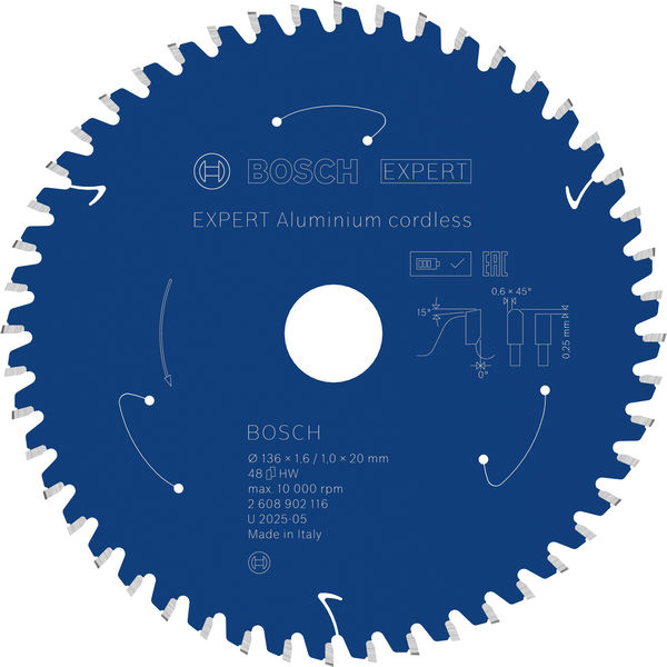 Pilový kotouč EXPERT Aluminium cordless pro okružní pilu, 136 × 1,6/1 × 20 mm, T48