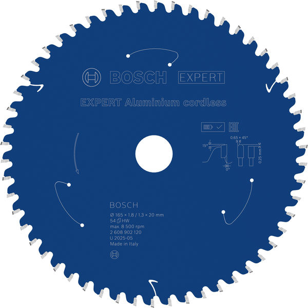 Pilový kotouč EXPERT Aluminium cordless pro okružní pilu, 165 × 1,8/1,3 × 20 mm, T54