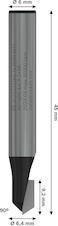 Drážkovací fréza tvaru V PRO, 90° × Ø 6,4, stopka 6 mm