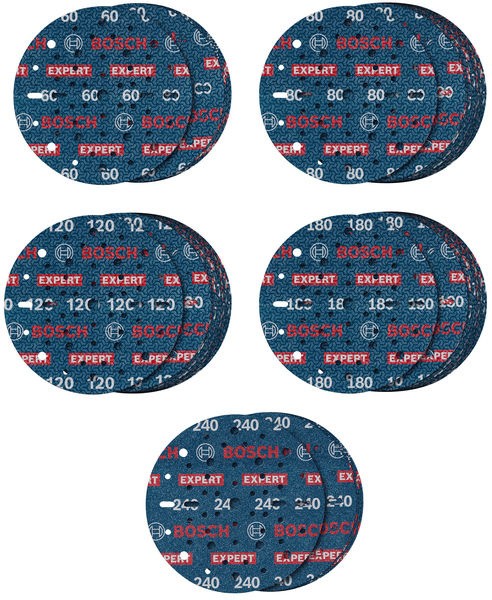 55dílná sada brusných kotoučů EXPERT O780 s fólií, 150 mm, G60 (5×); G80 (15×); G120 (15×); G180 (15×), G240 (5×)