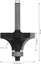 Zaoblovací fréza PRO, R 12,7, stopka 6 mm