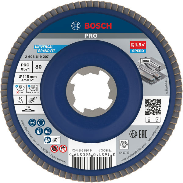 Lamelový brusný kotouč PRO X571, rovné provedení, 115 mm, G80, X-Lock