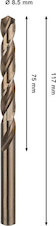 Vrták do kovu PRO Stainless Steel HSS-Co, 8,5 × 75 × 117 mm