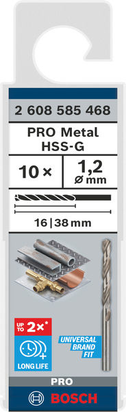 Vrták do kovu PRO Metal HSS-G standardní délky, 1,2 × 16 × 38 mm, 10 ks