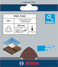 Brusný papír PRO F460, 93 × 93 mm, G60, G80, G120, G180, G240, 10 ks