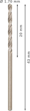 Vrták do kovu PRO Metal HSS-G standardní délky, 1,7 × 20 × 43 mm, 10 ks