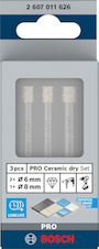 Sada vrtáků PRO Ceramic dry pro vrtání za sucha, 6 × 66, 6 × 66, 8 × 66 mm, 3 kusy