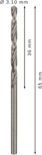 Vrták do kovu PRO Metal HSS-G standardní délky, 3,1 × 36 × 65 mm, 10 ks