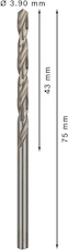 Vrták do kovu PRO Metal HSS-G standardní délky, 3,9 × 43 × 75 mm, 10 ks
