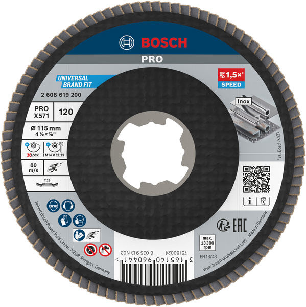 Lamelový brusný kotouč PRO X571, lomené provedení, 115 mm, G120, X-Lock