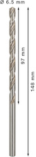 Vrták do kovu PRO Metal HSS-G dlouhý, 6,5 × 97 × 148 mm, 5 ks