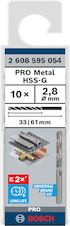 Vrták do kovu PRO Metal HSS-G standardní délky, 2,8 × 33 × 61 mm, 10 ks