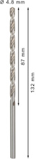 Vrták do kovu PRO Metal HSS-G dlouhý, 4,8 × 87 × 132 mm, 5 ks