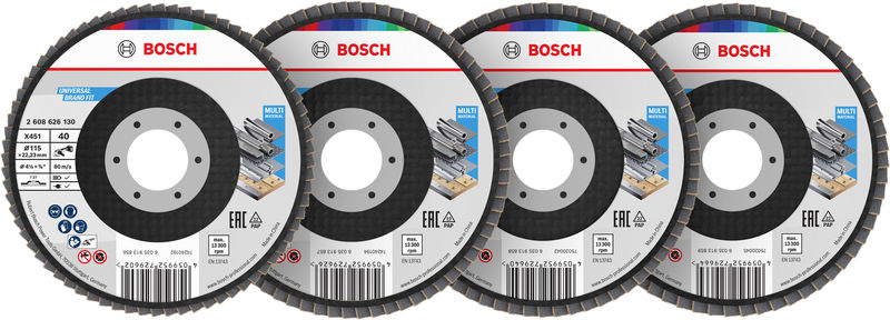 Sada lamelových brusných kotoučů X451, 115 × 22,23 mm, G40; 60; 80; 120, T27, 15 ks