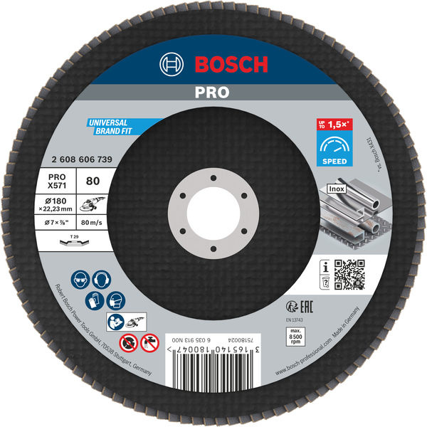 Lamelový brusný kotouč PRO X571, rovné provedení, 180 mm, G80