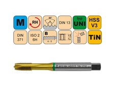 Závitník strojní M8x1,25 ISO2 HSSV3 TiN DIN 371 B1710