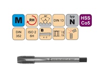 Závitník strojní krátký M5x0,8 ISO2 HSSCo5 DIN 352 B0550