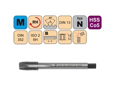 Závitník strojní krátký M6x1 ISO2 HSSCo5 DIN 352 B0550