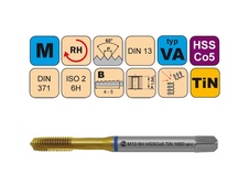 Závitník strojní M10x1,5 ISO2 HSSCo5 TiN DIN 371 B1660